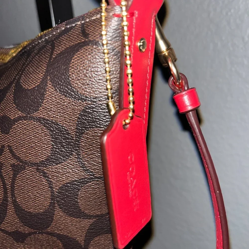 COACH ABBY DUFFLE SHOULDER & CROSSBODY STRAP BROWN SIGNATURE & RED NWOT 12